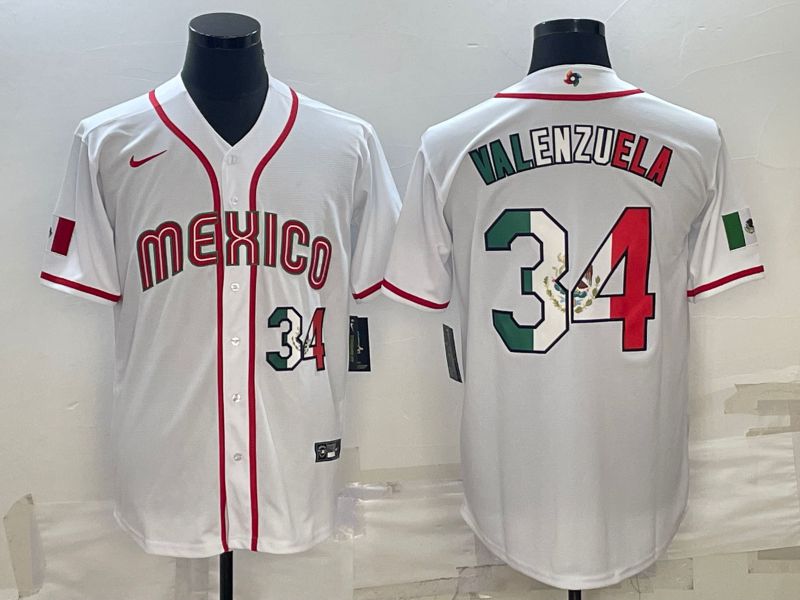 Men 2023 World Cub Mexico 34 Valenzuela White Nike MLB Jersey6